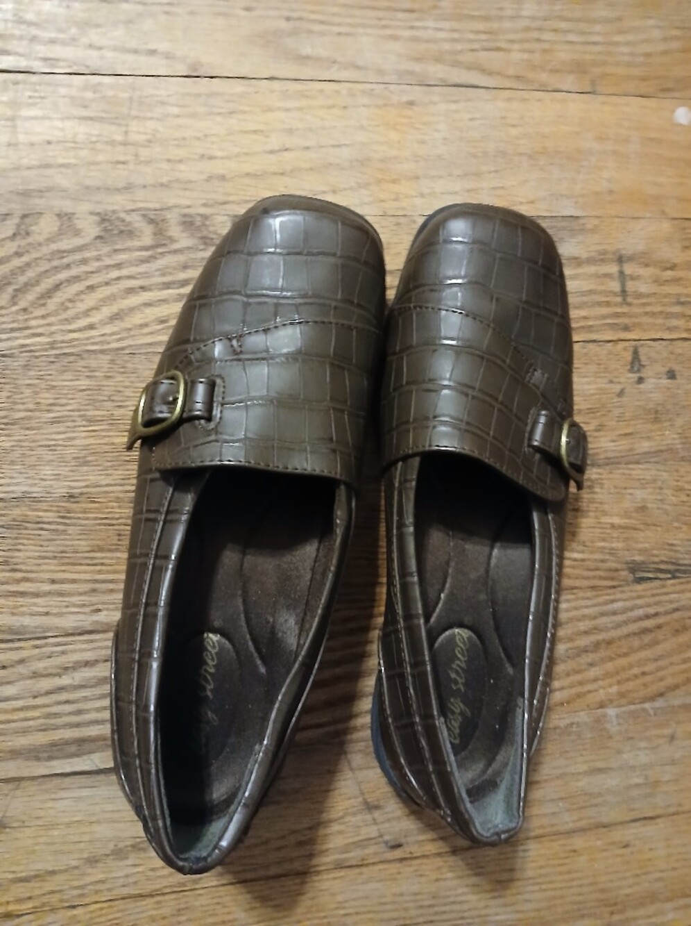 easy street Brown Croc-Embossed Slip-On Loafers with Buckle
